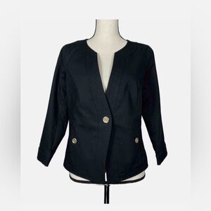 TALBOTS Women’s Black One Button 3/4 Sleeve  Short Jacket Blazer Size 16